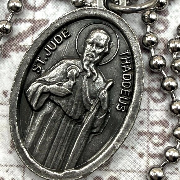 Jewelry - Vintage Saint St Jude Thaddeus Religious Catholic Medal Pendant Silver Necklace